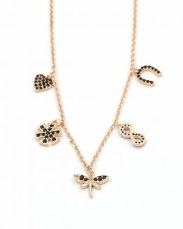 κολιε ατσαλι ροζ χρυσο kolie roz xryso me pente stoixeia