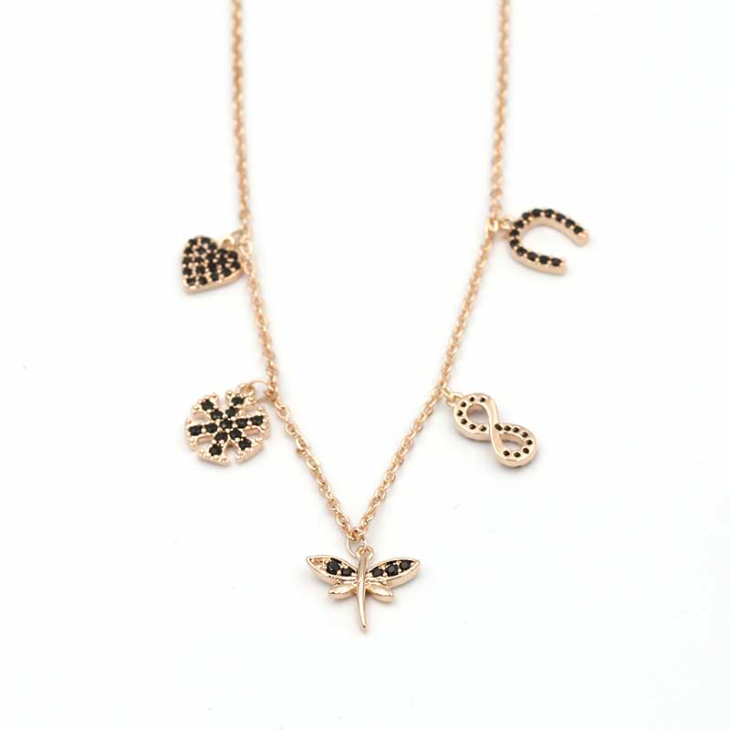 κολιε ατσαλι ροζ χρυσο kolie roz xryso me pente stoixeia