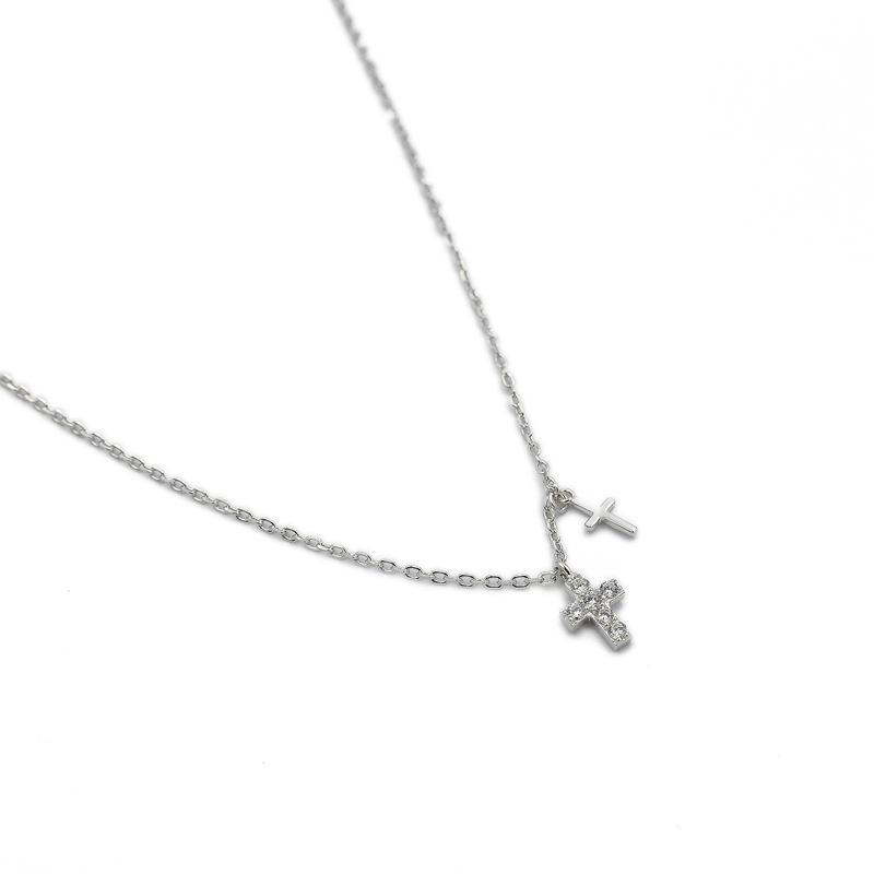 ΚΟΛΙΕ ΜΕ ΔΥΟ ΣΤΑΥΡΟΥΔΑΚΙΑ ΑΠΟ ΑΣΗΜΙ 925 kolie me dyo stayroydakia apo ashmi 925